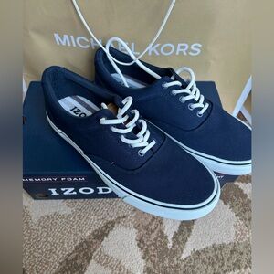 Izod Blue and White Canvas Sneakers Classic Lace-Up Design memory foam 9-13